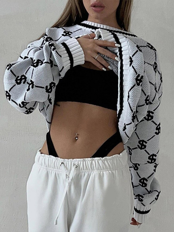 Sieviešu apdrukāti brīvi trikotāžas džemperi Sieviešu džemperi ar garām piedurknēm ar O veida kakla izgriezumu, 2022. gada rudens ziemas Sieviešu ielu apģērbi Trikotāžas izstrādājumi