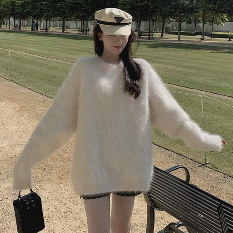 Nagykereskedelmi gyári testreszabott finom fehér pulóver női őszi téli viselet pulóver Mink kasmír bolyhos laza pulóver JNS501