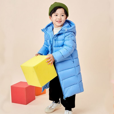 2022-es téli gyermek hosszú, vastag pehelykabát, térdig érő fiúk és lányok, világos pehelykabát, kapucnis, meleg, parkos felsőruházat, 4-14T