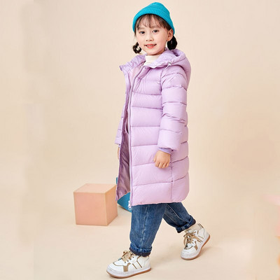 2022-es téli gyermek hosszú, vastag pehelykabát, térdig érő fiúk és lányok, világos pehelykabát, kapucnis, meleg, parkos felsőruházat, 4-14T