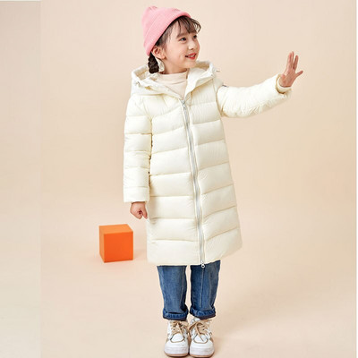 2022-es téli gyermek hosszú, vastag pehelykabát, térdig érő fiúk és lányok, világos pehelykabát, kapucnis, meleg, parkos felsőruházat, 4-14T