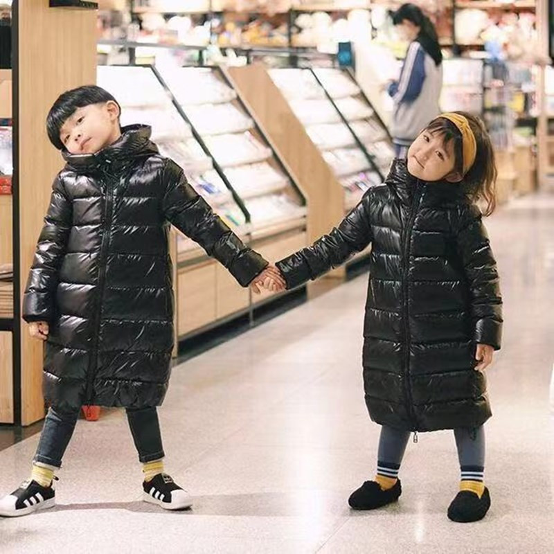 2022-es téli gyermek hosszú, vastag pehelykabát, térdig érő fiúk és lányok, világos pehelykabát, kapucnis, meleg, parkos felsőruházat, 4-14T
