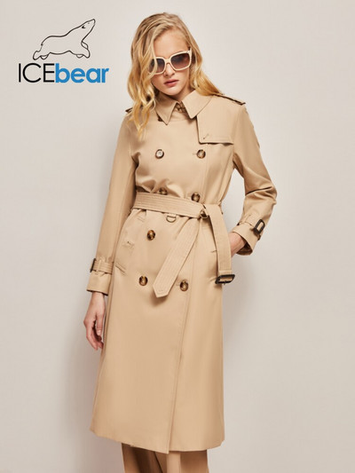 ICEbear 2022 rudens jauna sieviešu vējjaka, gara klasiska divrindu trencis eleganta, moderna jaka ar jostu 2F6183