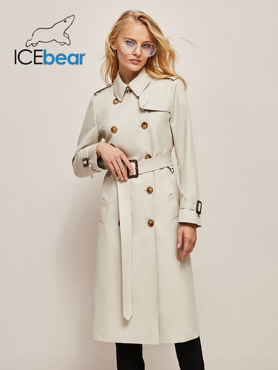 ICEbear 2022 rudens jauna sieviešu vējjaka, gara klasiska divrindu trencis eleganta, moderna jaka ar jostu 2F6183
