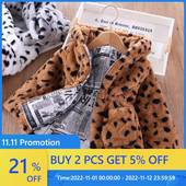 2022. gada rudens ziema, jauns bērnu jakas plīša virsdrēbes bērniem ar kapuci ar leoparda rakstu