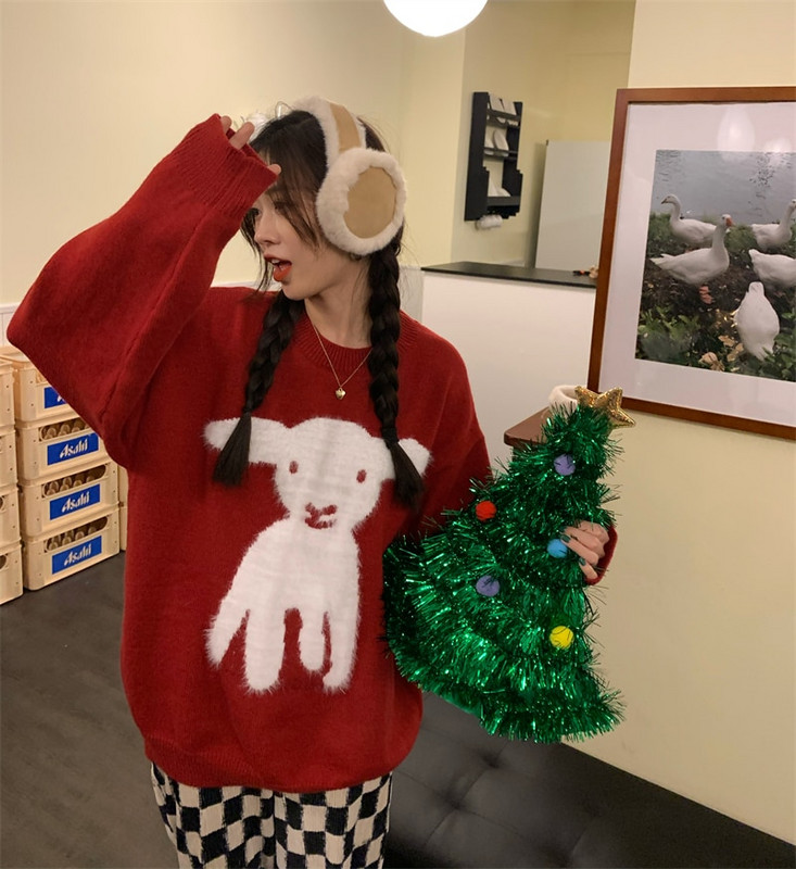 2022. Labavi podstavljeni mali ovčiji pulover Jesen Zima Široki podebljani pleteni džemper Top Modni ženski vintage pleteni pulover