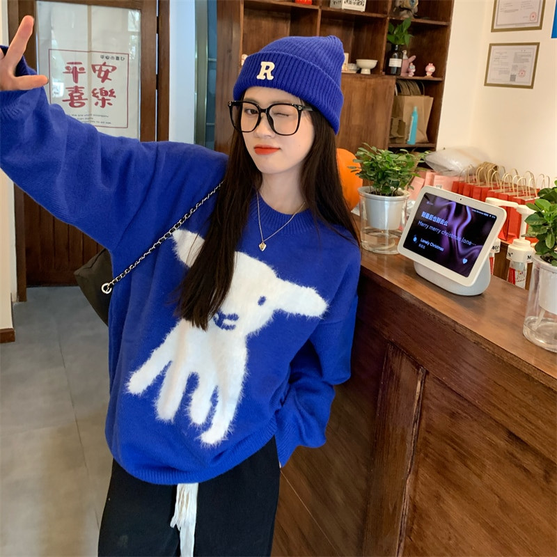 2022. Labavi podstavljeni mali ovčiji pulover Jesen Zima Široki podebljani pleteni džemper Top Modni ženski vintage pleteni pulover