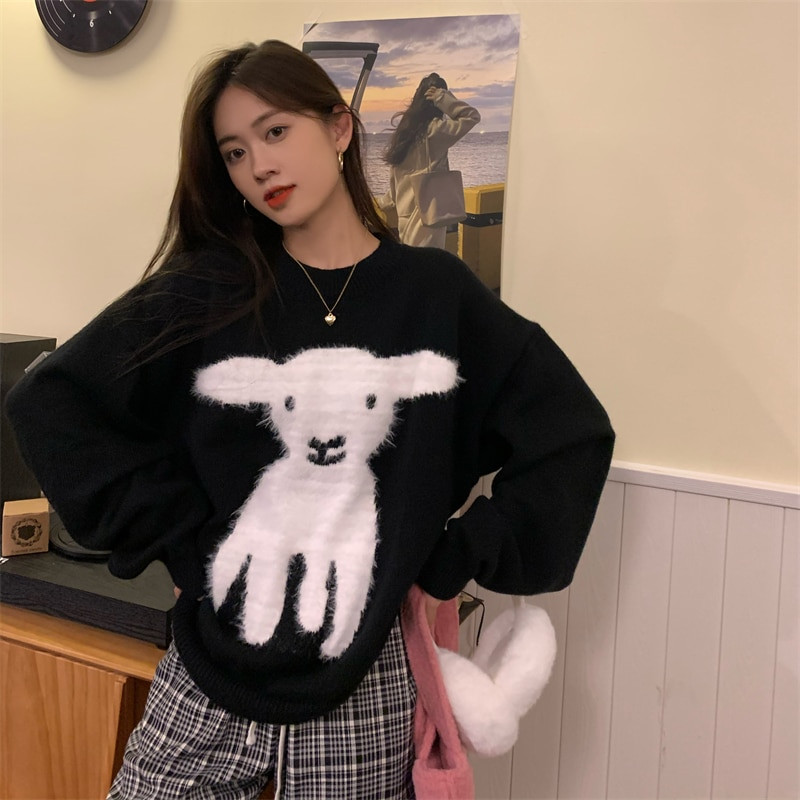 2022. Labavi podstavljeni mali ovčiji pulover Jesen Zima Široki podebljani pleteni džemper Top Modni ženski vintage pleteni pulover