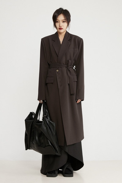 DEAT Fashion sieviešu uzrakts mētelis jostas plecu spilventiņi krāsaina poga ar garām piedurknēm taisna vējjaka sievietēm 2022. gada rudens Jauns 17A3030