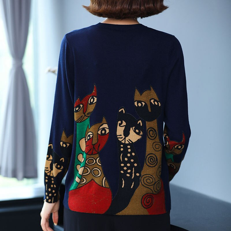 YISU Pavasara Rudens Vilnas Džemperis Džemperis ar O veida Kaklu Karikatūra Apdrukas topi ar garām piedurknēm Sieviešu ikdienas Trikotāžas džemperis Sieviešu apģērbs
