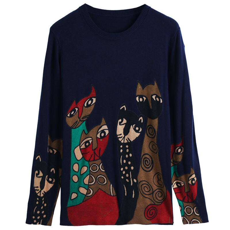 YISU Pavasara Rudens Vilnas Džemperis Džemperis ar O veida Kaklu Karikatūra Apdrukas topi ar garām piedurknēm Sieviešu ikdienas Trikotāžas džemperis Sieviešu apģērbs