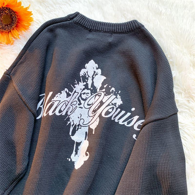 Γυναικείο πουλόβερ εκτύπωσης επιστολής Harajuku High Street Vintage μακρυμάνικο πουλόβερ πουλόβερ μόδας Φαρδιά casual πουλόβερ Ρούχα μπλούζες