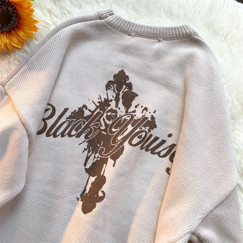 Γυναικείο πουλόβερ εκτύπωσης επιστολής Harajuku High Street Vintage μακρυμάνικο πουλόβερ πουλόβερ μόδας Φαρδιά casual πουλόβερ Ρούχα μπλούζες