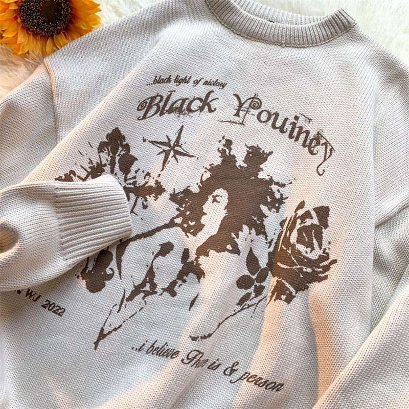 Γυναικείο πουλόβερ εκτύπωσης επιστολής Harajuku High Street Vintage μακρυμάνικο πουλόβερ πουλόβερ μόδας Φαρδιά casual πουλόβερ Ρούχα μπλούζες