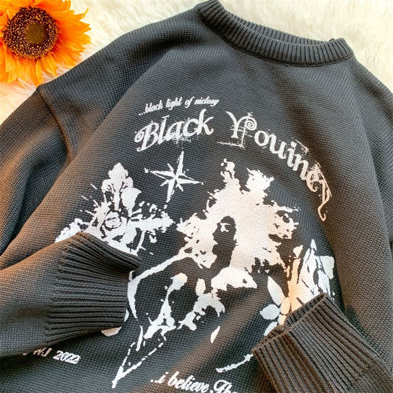 Γυναικείο πουλόβερ εκτύπωσης επιστολής Harajuku High Street Vintage μακρυμάνικο πουλόβερ πουλόβερ μόδας Φαρδιά casual πουλόβερ Ρούχα μπλούζες