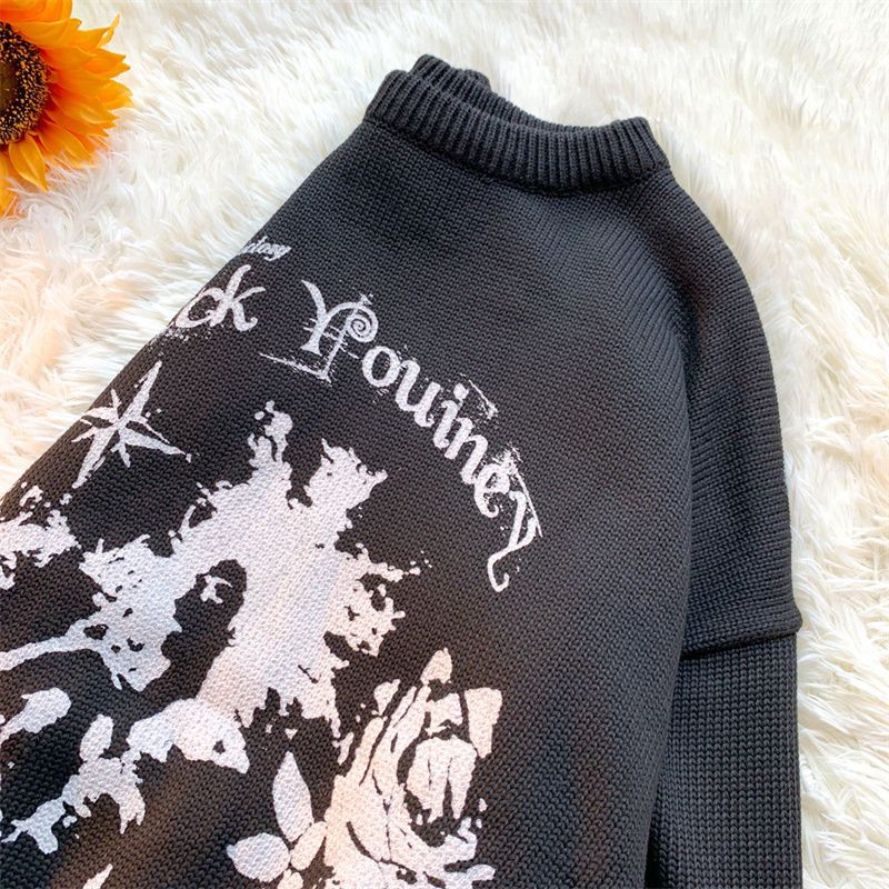 Γυναικείο πουλόβερ εκτύπωσης επιστολής Harajuku High Street Vintage μακρυμάνικο πουλόβερ πουλόβερ μόδας Φαρδιά casual πουλόβερ Ρούχα μπλούζες