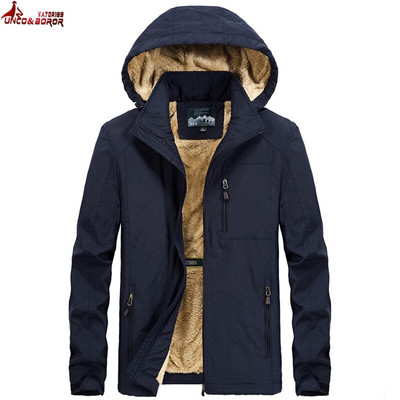 Ανδρικά ζεστά εξωτερικά ενδύματα Winter Parkas Casual Windbreaker Plus Velvet Bomber Jacket Αποσπώμενο με κουκούλα από βαμβακερή επένδυση για άνδρες