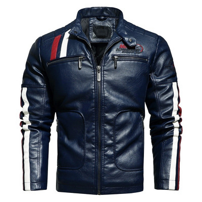 Vīriešu motociklistu jaka 2022. gada rudens ziema Vīriešiem jaunas mākslīgās PU ādas jakas Ikdienas izšūšanas jakas Biker Coat Vīriešu vilnas jaka ar rāvējslēdzēju