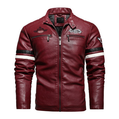 Vīriešu motociklistu jaka 2022. gada rudens ziema Vīriešiem jaunas mākslīgās PU ādas jakas Ikdienas izšūšanas jakas Biker Coat Vīriešu vilnas jaka ar rāvējslēdzēju