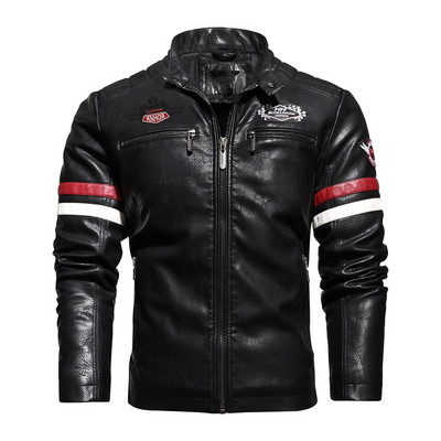 Vīriešu motociklistu jaka 2022. gada rudens ziema Vīriešiem jaunas mākslīgās PU ādas jakas Ikdienas izšūšanas jakas Biker Coat Vīriešu vilnas jaka ar rāvējslēdzēju