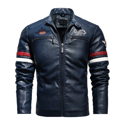 Vīriešu motociklistu jaka 2022. gada rudens ziema Vīriešiem jaunas mākslīgās PU ādas jakas Ikdienas izšūšanas jakas Biker Coat Vīriešu vilnas jaka ar rāvējslēdzēju