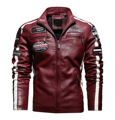 Vīriešu motociklistu jaka 2022. gada rudens ziema Vīriešiem jaunas mākslīgās PU ādas jakas Ikdienas izšūšanas jakas Biker Coat Vīriešu vilnas jaka ar rāvējslēdzēju
