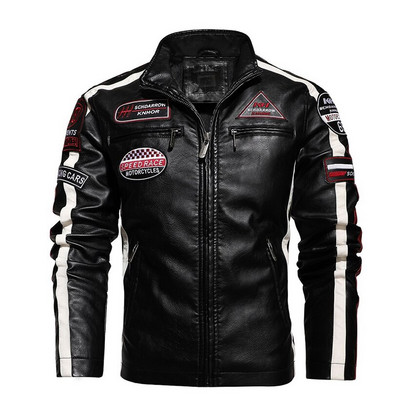 Vīriešu motociklistu jaka 2022. gada rudens ziema Vīriešiem jaunas mākslīgās PU ādas jakas Ikdienas izšūšanas jakas Biker Coat Vīriešu vilnas jaka ar rāvējslēdzēju