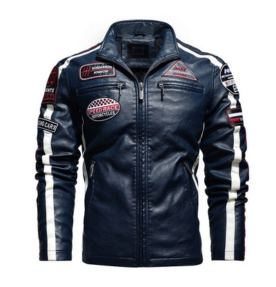 Vīriešu motociklistu jaka 2022. gada rudens ziema Vīriešiem jaunas mākslīgās PU ādas jakas Ikdienas izšūšanas jakas Biker Coat Vīriešu vilnas jaka ar rāvējslēdzēju