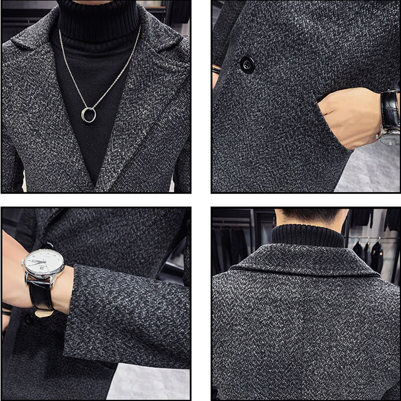 Muške debele mješavine vune Trench dugi ležerni kaputi Modni topli kaput s ovratnikom na preklop, velika veličina 5XL Muška uska vjetrovka