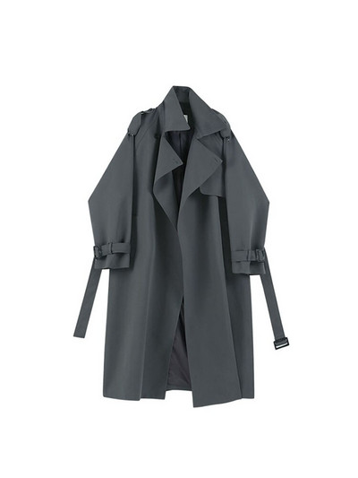 Κορεάτικο στυλ Χαλαρή υπερμεγέθη γυναικεία καμπαρντίνα με διπλό στήθος γυναικεία μανδύα αντιανεμική άνοιξη φθινόπωρο πανωφόρι γκρι