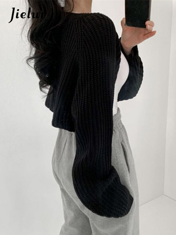 Jielur novi kratki kardigani pleteni šik korejski modni pončo ženske jesenske elegantne vintage minimalističke ženske majice