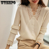 V formos kaklo nėrinių mezgimo atsargumo mašina megztinis Universalus viršutinis moteriškas pavasario ir rudens plonas didmeninė prekyba