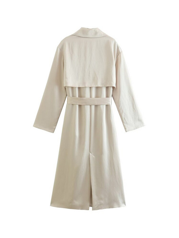 ZACK RAIN Sieviešu zīda satīna mētelis ar jostu, 2022. gada rudens dāmu eleganta, brīva gara jaka, retro stila sieviešu virsdrēbes