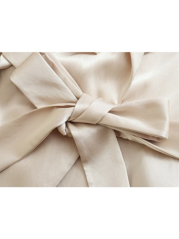 ZACK RAIN Sieviešu zīda satīna mētelis ar jostu, 2022. gada rudens dāmu eleganta, brīva gara jaka, retro stila sieviešu virsdrēbes