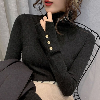 Zimski pulover s dolčevitom Ženski pulover s dugim rukavima Pleteni pulover s dugim rukavima Tanka topla majica s visokim elastičnim donjim dijelom