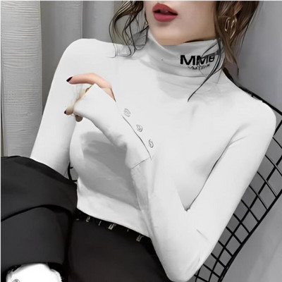 Zimski pulover s dolčevitom Ženski pulover s dugim rukavima Pleteni pulover s dugim rukavima Tanka topla majica s visokim elastičnim donjim dijelom