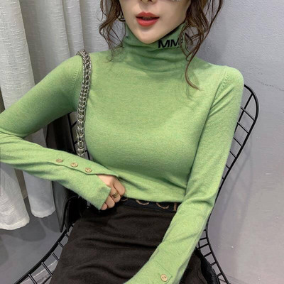 Zimski pulover s dolčevitom Ženski pulover s dugim rukavima Pleteni pulover s dugim rukavima Tanka topla majica s visokim elastičnim donjim dijelom