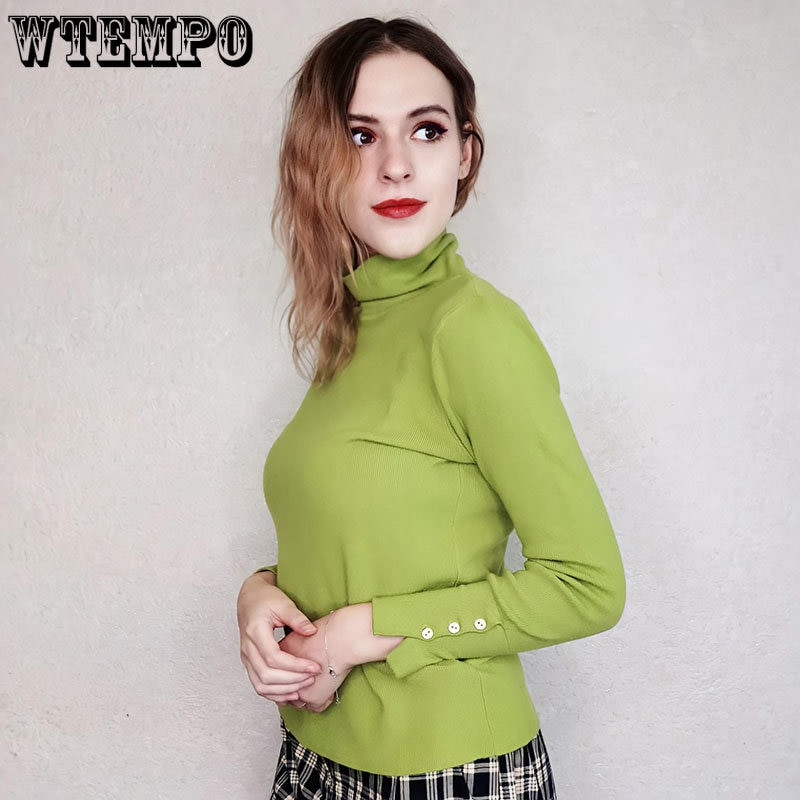 Zimski pulover s dolčevitom Ženski pulover s dugim rukavima Pleteni pulover s dugim rukavima Tanka topla majica s visokim elastičnim donjim dijelom