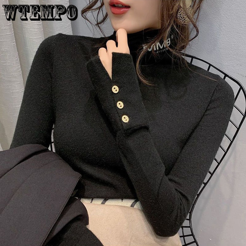 Zimski pulover s dolčevitom Ženski pulover s dugim rukavima Pleteni pulover s dugim rukavima Tanka topla majica s visokim elastičnim donjim dijelom