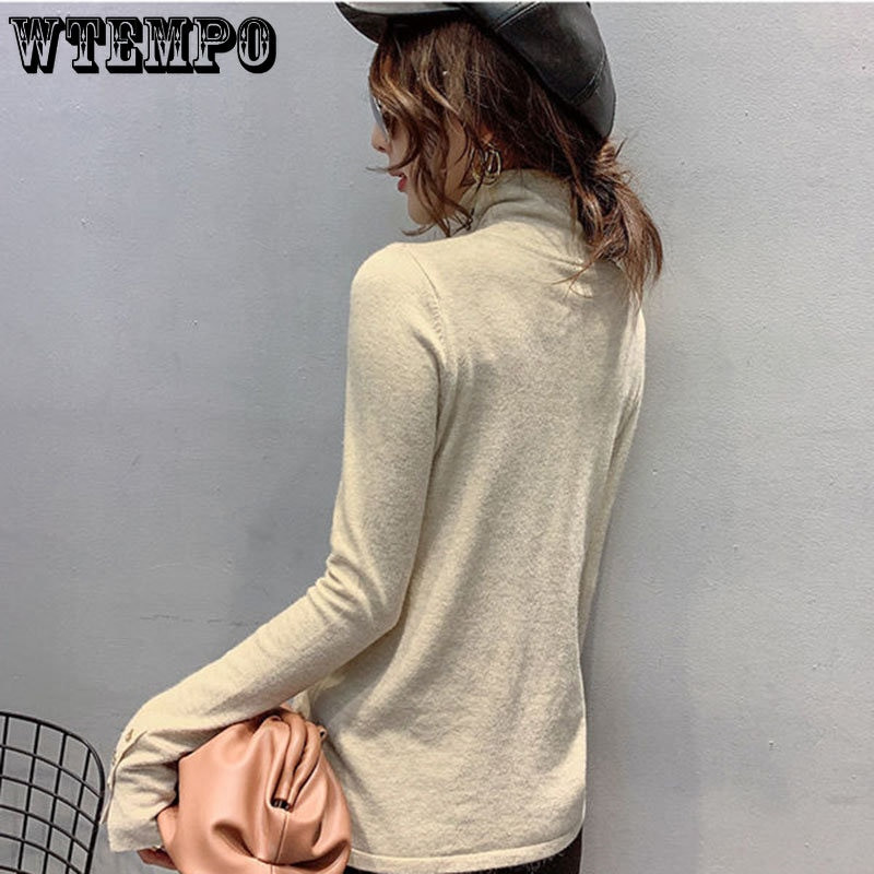 Zimski pulover s dolčevitom Ženski pulover s dugim rukavima Pleteni pulover s dugim rukavima Tanka topla majica s visokim elastičnim donjim dijelom