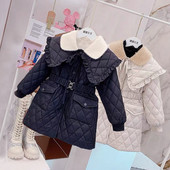 2021. Djevojčice Zimski dugi dugi kaputi Pamučno podstavljeni baršun Topli i udobni modni dječji ogrtači s pojasom Dječja odjeća