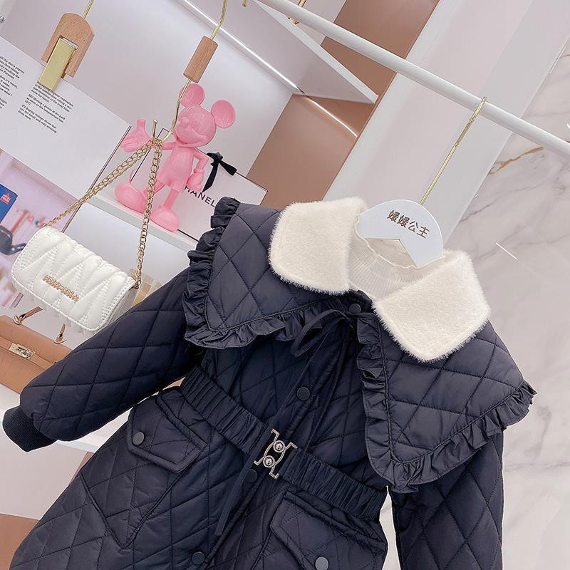 2021. Djevojčice Zimski dugi dugi kaputi Pamučno podstavljeni baršun Topli i udobni modni dječji ogrtači s pojasom Dječja odjeća