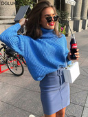 Sieviešu džemperis ar zilu bruņurupuču apkakli, tamborēts ar garām piedurknēm ar garām piedurknēm, liela izmēra sieviešu džemperis 2022. gada ziemas rudens