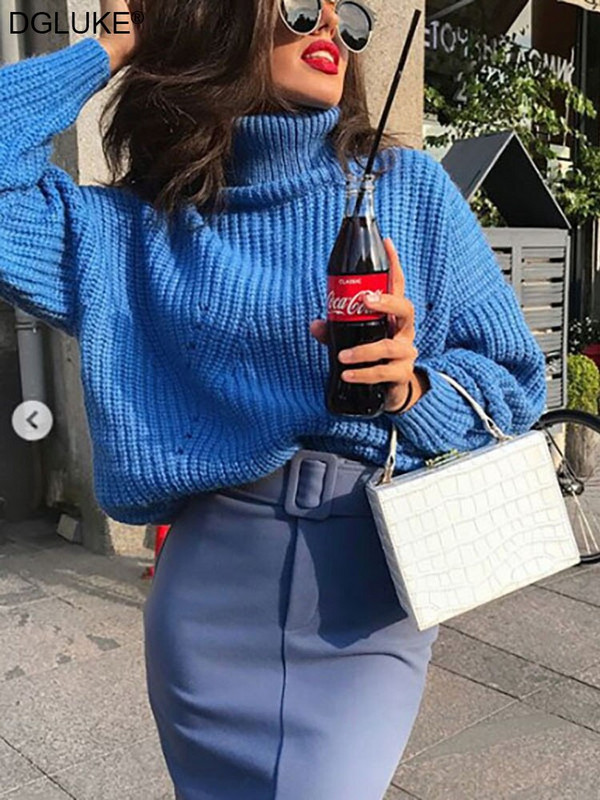 Sieviešu džemperis ar zilu bruņurupuču apkakli, tamborēts ar garām piedurknēm ar garām piedurknēm, liela izmēra sieviešu džemperis 2022. gada ziemas rudens