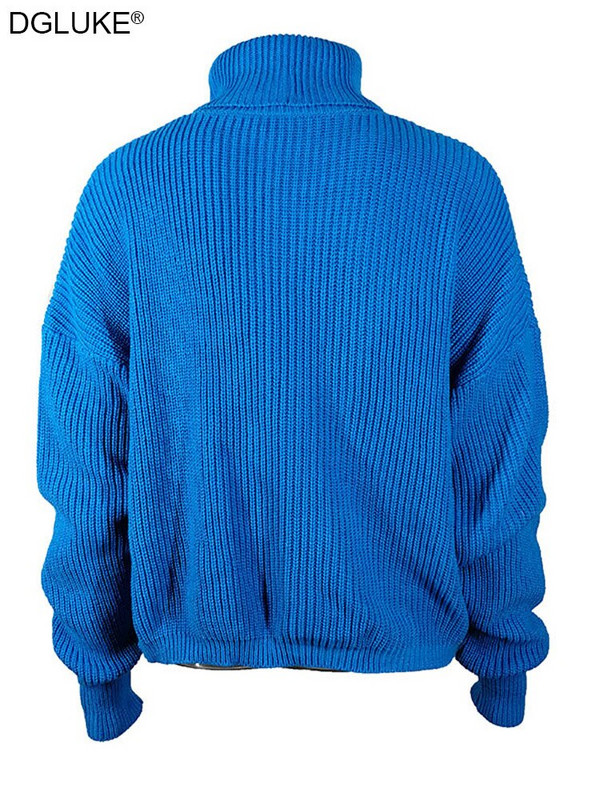 Sieviešu džemperis ar zilu bruņurupuču apkakli, tamborēts ar garām piedurknēm ar garām piedurknēm, liela izmēra sieviešu džemperis 2022. gada ziemas rudens