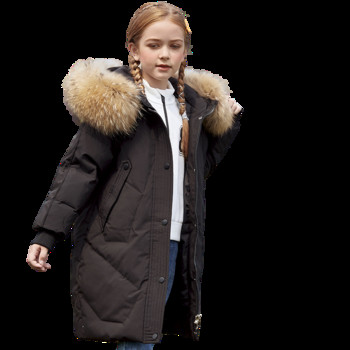 Ново детско палто Зимно облекло за момичета Топло пухено яке за дрехи за момиче Парка Детско връхно облекло с качулка от истинска кожа Палто Снежен костюм