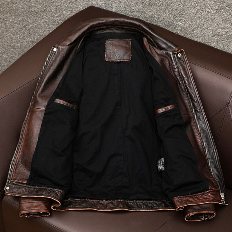 Δωρεάν αποστολή! Κόκκινο καφέ Ρετρό Δερμάτινο Μπουφάν Ανδρικό Τοπ Δερμάτινο Μεγάλο Λεπτό Παλτό Μοτοσικλέτας