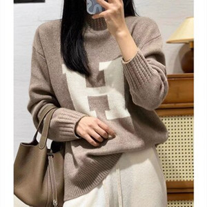 Γυναικείο πουλόβερ από 100% αγνό μαλλί casual κεντημένο γράμμα τοπ φθινόπωρο χειμώνα χαλαρό πλεκτό ζιβάγκο γυναικείο πουλόβερ από κασμίρ