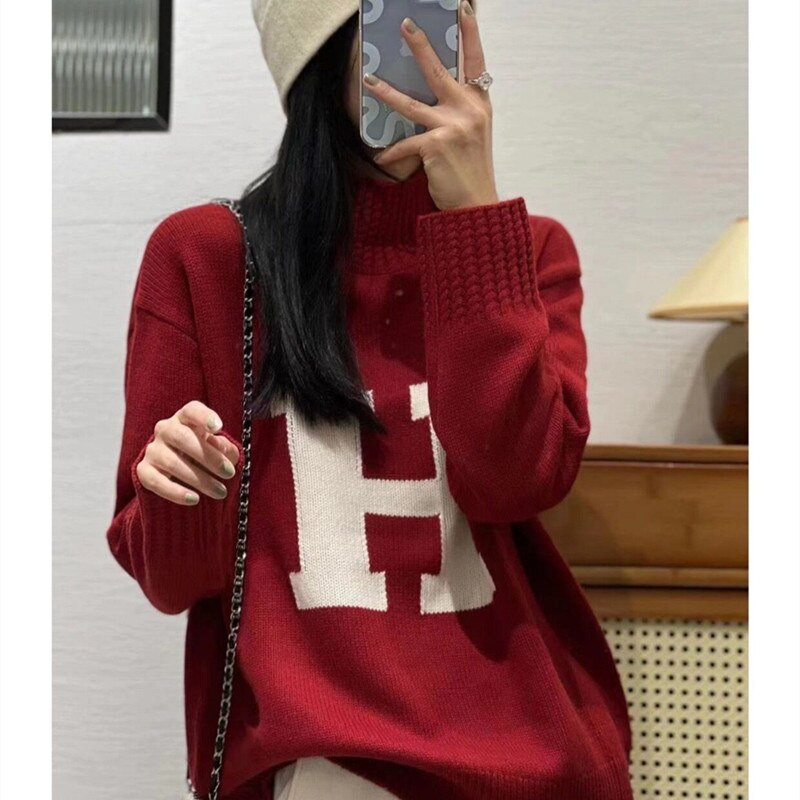 Γυναικείο πουλόβερ από 100% αγνό μαλλί casual κεντημένο γράμμα τοπ φθινόπωρο χειμώνα χαλαρό πλεκτό ζιβάγκο γυναικείο πουλόβερ από κασμίρ