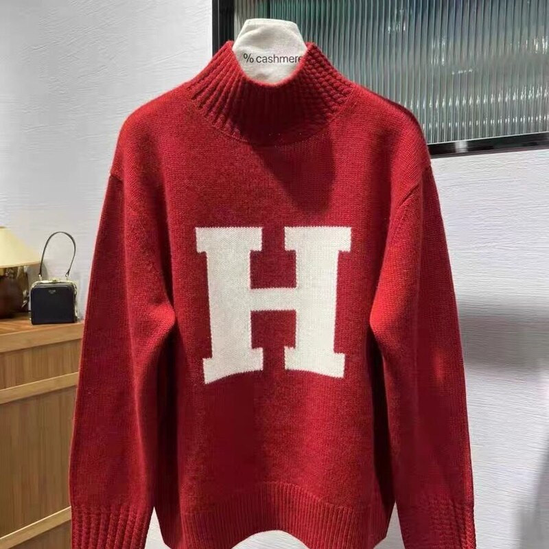 Γυναικείο πουλόβερ από 100% αγνό μαλλί casual κεντημένο γράμμα τοπ φθινόπωρο χειμώνα χαλαρό πλεκτό ζιβάγκο γυναικείο πουλόβερ από κασμίρ